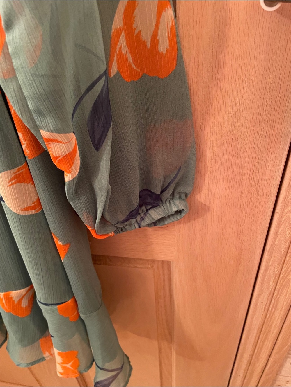 All in Favor Sage Green Wrap Dress with Orange Floral Print - Picture 8 of 10